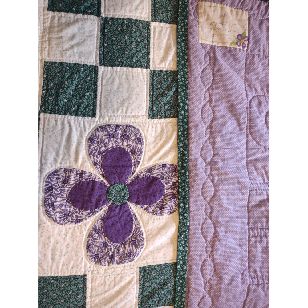 Vintage Flower Design Quilt Large 70 x 94 Full Size Hand Sewn Signed 1994 - Picture 13 of 16